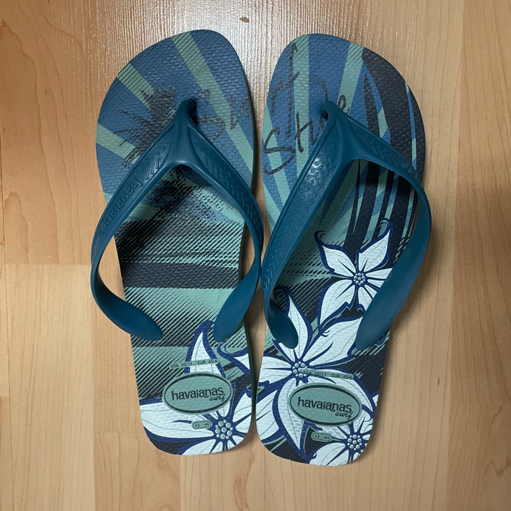 Men’s Havaianas Surf Flip Flops Blue Tropical Flora Sixe 10-11 EU 45-46